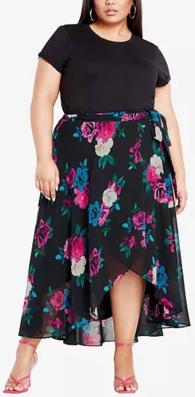 City Chic Black Bright Desire Michaela Floral Wrap Skirt 18 NWT